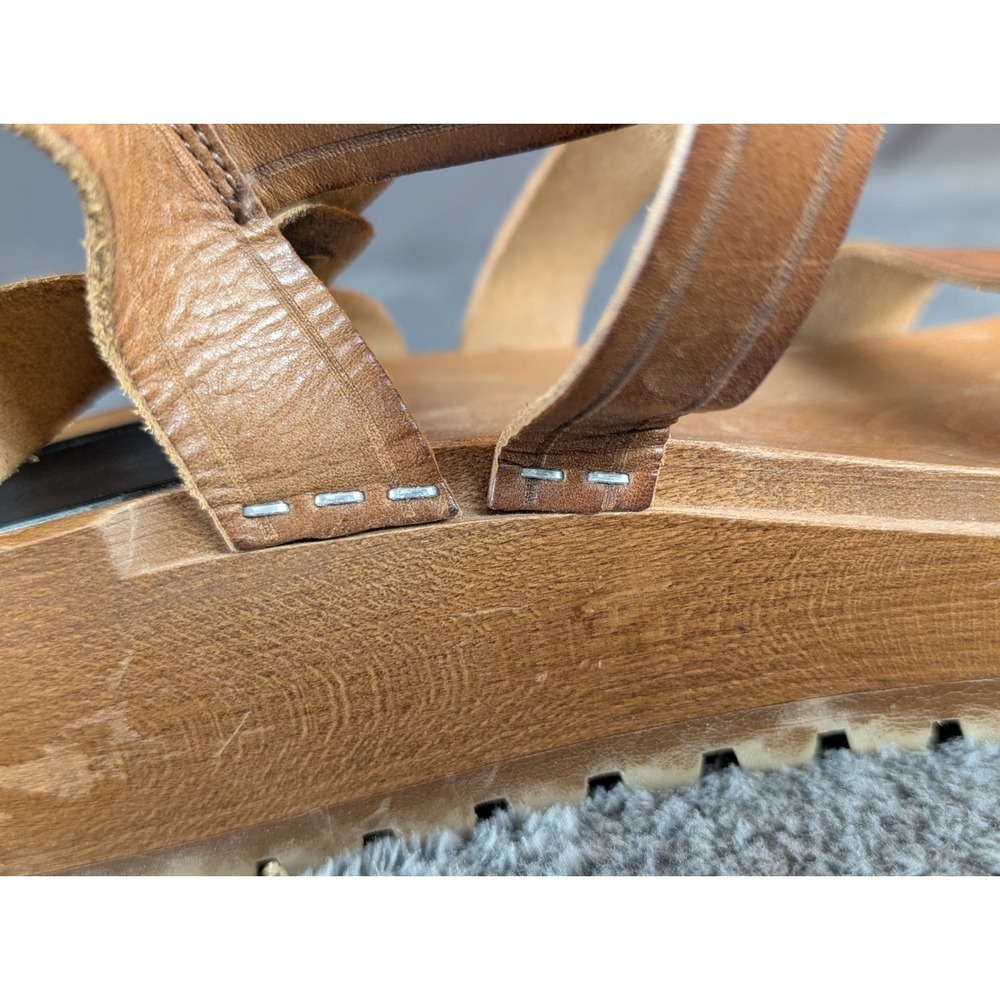 Swedish Hasbeens Sandal Wood Heel Boho Leather EU 40 Gladiator Handmade Spring - Picture 13 of 16